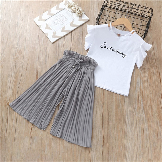 T-shirt +Wide Leg Pants Suits
