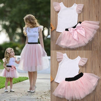 2020 Lovely Short Sleeve T-shirt  TuTu Skirt 2pcs Mother Daughter Dresses Cotton Summer Clothes Family Kids Parent Child Outfits